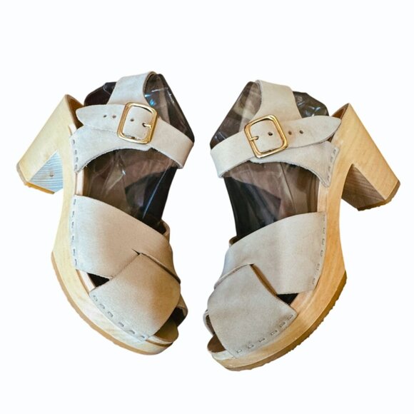 Bryr Emma Cross-Over Clogs Bone Nubuck Suede Sandals Size 38/ 8 Orthopedic USA - Picture 4 of 11